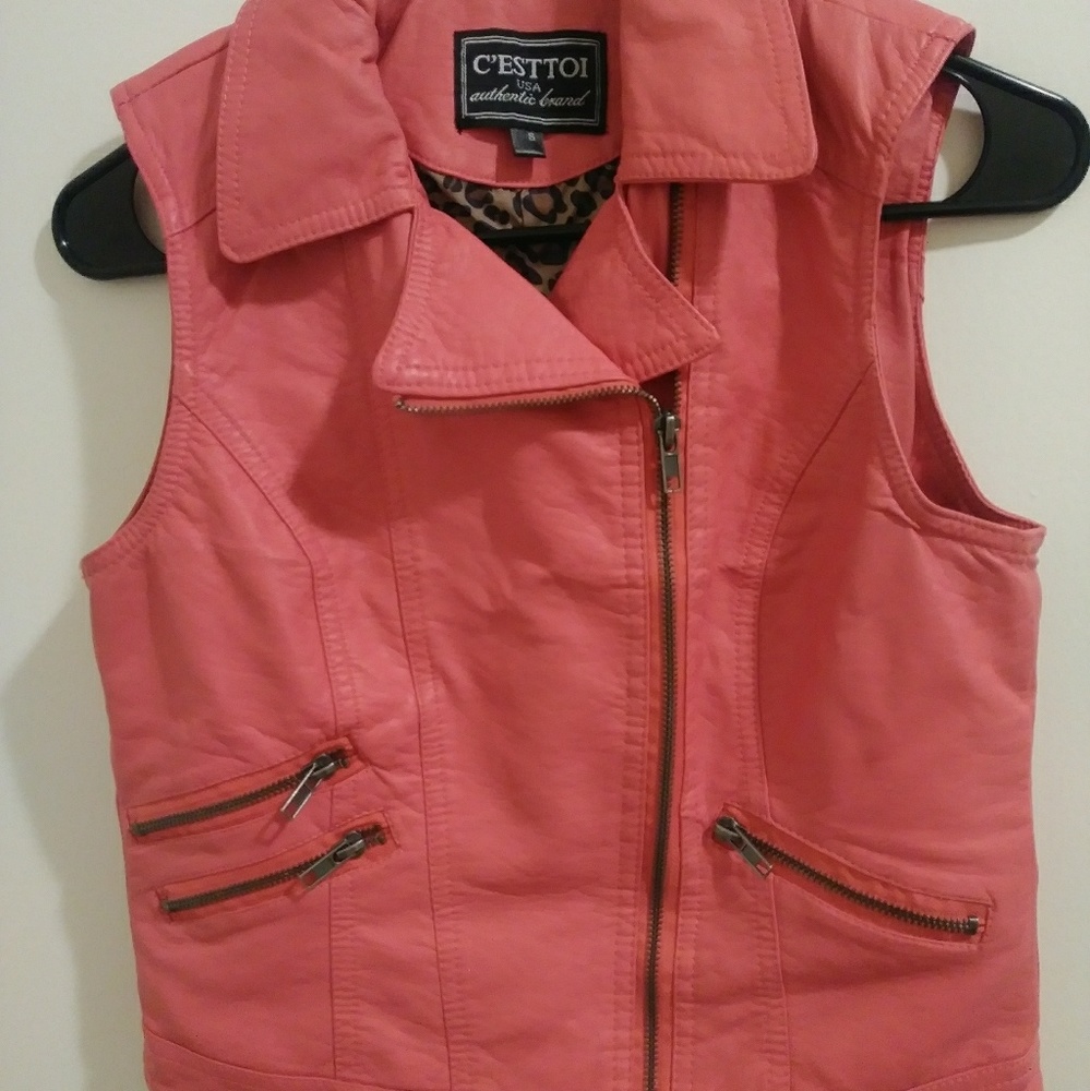 Pink Faux Leather Vest